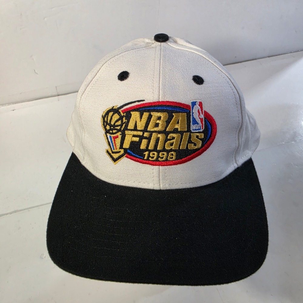 Vtg Logo 7 Sample NBA Finals 1998 Snapback Hat White Black Basketball Cap OSFM